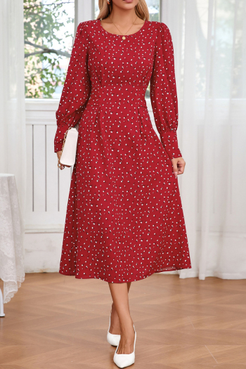 Casual slight stretch plus-size 3-color batch printing lace-up midi floral dress