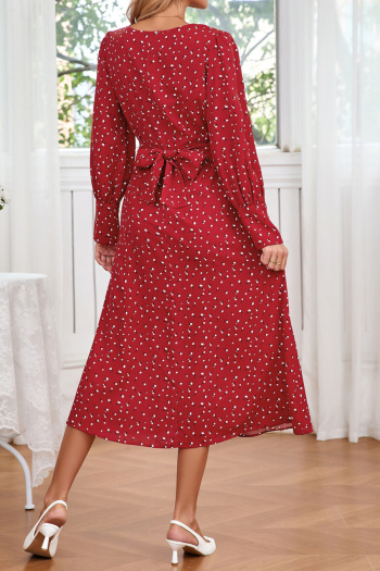 Casual slight stretch plus-size 3-color batch printing lace-up midi floral dress