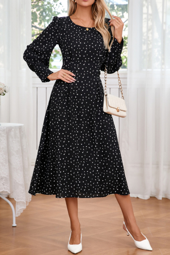 Casual slight stretch plus-size 3-color batch printing lace-up midi floral dress