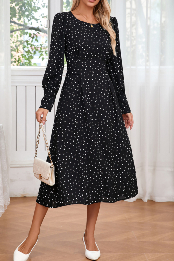 Casual slight stretch plus-size 3-color batch printing lace-up midi floral dress