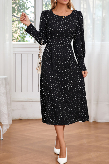 Casual slight stretch plus-size 3-color batch printing lace-up midi floral dress