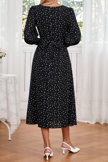 Casual slight stretch plus-size 3-color batch printing lace-up midi floral dress
