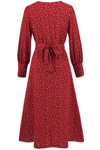Casual slight stretch plus-size 3-color batch printing lace-up midi floral dress