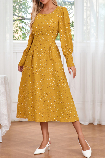 Casual slight stretch plus-size 3-color batch printing lace-up midi floral dress