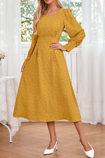 Casual slight stretch plus-size 3-color batch printing lace-up midi floral dress