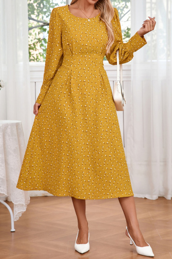 Casual slight stretch plus-size 3-color batch printing lace-up midi floral dress