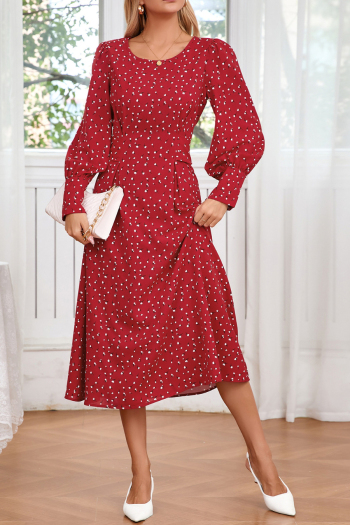 Casual slight stretch plus-size 3-color batch printing lace-up midi floral dress