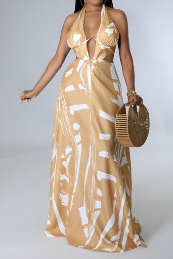 sexy stylish non-stretch new hollow zip-up halter-neck underwire maxi dress