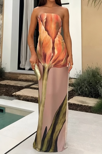 casual plus size non-stretch flower printing tube design maxi dress