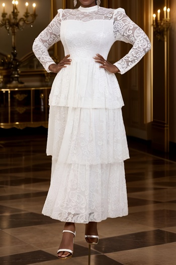 stylish plus size slight stretch lace stitching long sleeve maxi dress