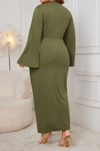 Casual plus size slight stretch solid color pleated slit maxi dress