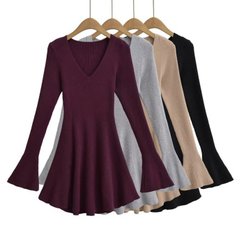 casual slight stretch v-neck solid color mini dress(size run small)