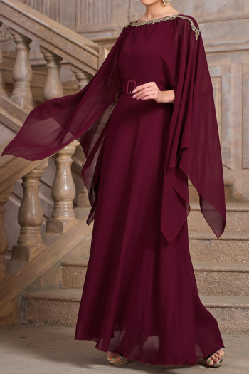 new elegant slight stretch chiffon shawl with sleeves maxi dress(with belt)