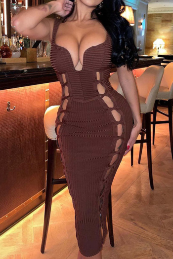sexy slight stretch low cut hollow bandage midi dress (with underwire)