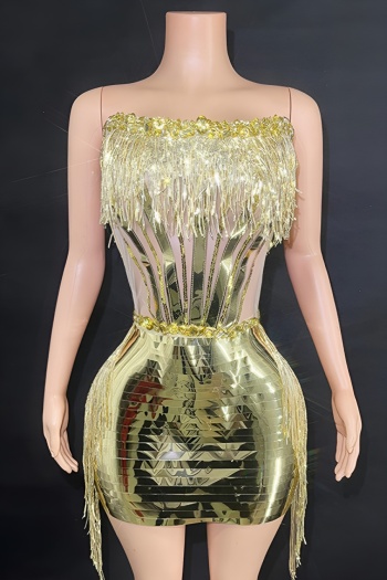 sexy stretch mesh stitching rhinestone bodycon mini dress(size run small, 15 days delivery)