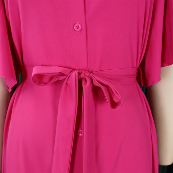 Casual plus size non-stretch 4 colors single-breasted with belt maxi dress