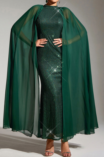 elegant non-stretch sequin stitching chiffon maxi dress