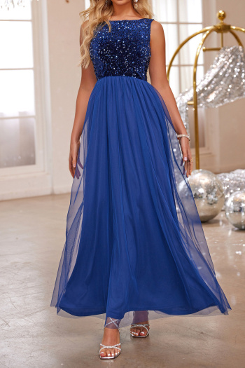 elegant non-stretch mesh sequins splicing maxi evening dress