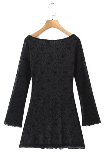 new stretch flocked flowers mesh with lined casual mini dress size run small