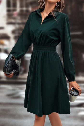 new casual slight stretch patchwork solid color long sleeve midi dress