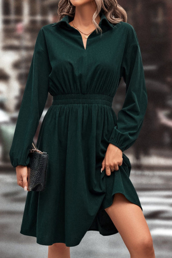 New casual slight stretch patchwork solid color long sleeve midi dress