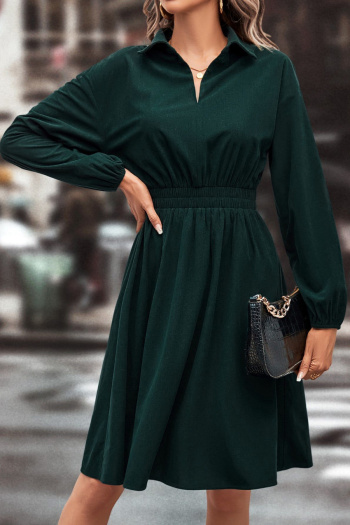 New casual slight stretch patchwork solid color long sleeve midi dress