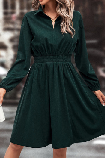 New casual slight stretch patchwork solid color long sleeve midi dress