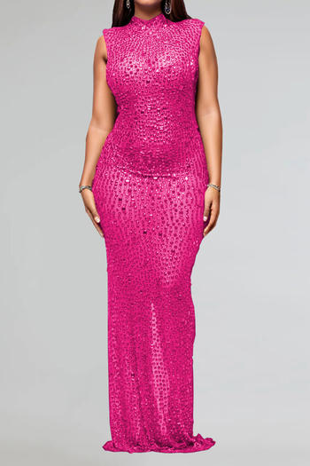 sexy plus size stretch rhinestone see through mesh maxi dress new add color