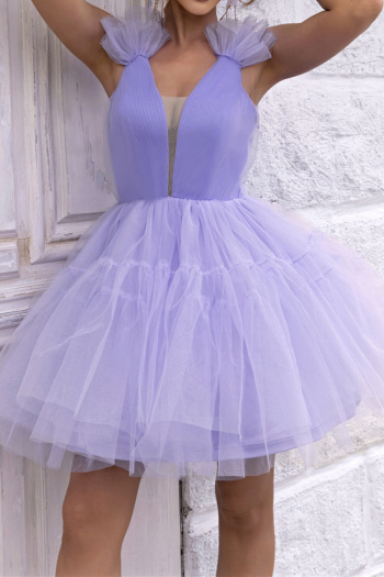 elegant non-stretch deep v mesh backless mini dress