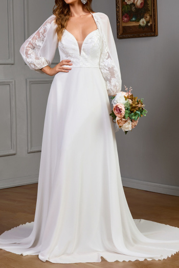 elegant non-stretch lace chiffon splicing backless maxi evening dress