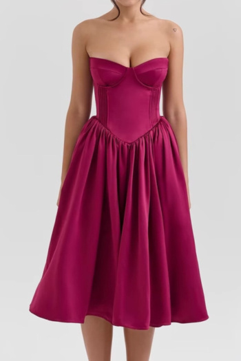 sexy slight stretch bandeau slim panel pleated midi dress size run small