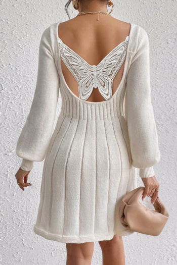 casual plus size slight stretch backless butterfly stitching knitted midi dress