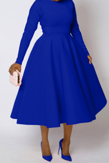 casual plus size non-stretch 7 colors solid color crew neck midi dress