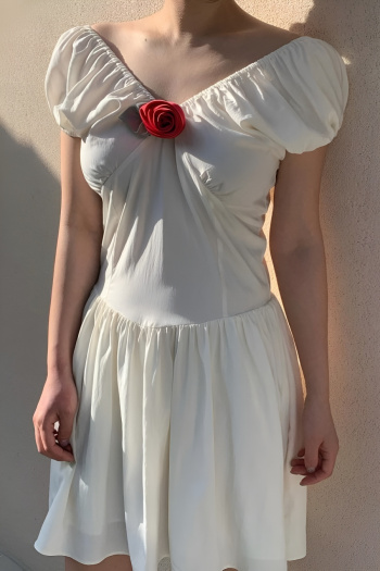 stylish slight stretch 3d flower decor v-neck mini dress