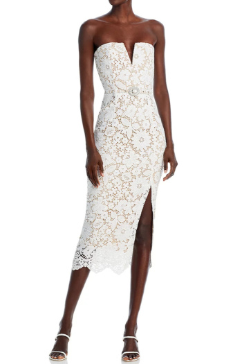 sexy slight stretch tube top slim with belt lace slit midi dress
