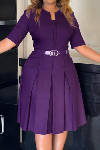 stylish office lady plus size slight stretch 3 colors with belt midi dress