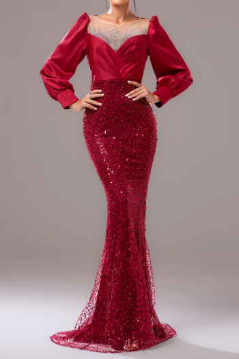 elegant slight stretch rhinestone sequin decor padded mermaid maxi dress