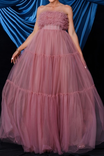 elegant slight stretch mesh pure color padded tube design maxi dress