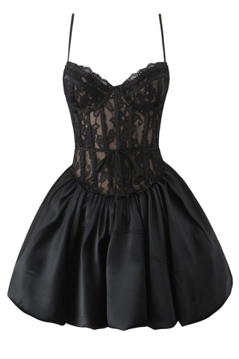 sexy slight stretch stitching lace sling mini dress