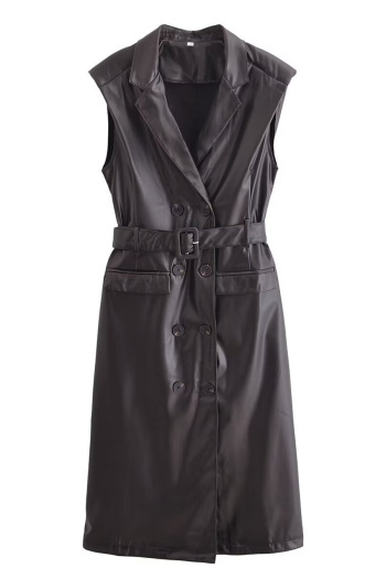casual non-stretch suit collar with belt solid color midi dress