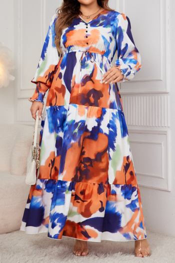 casual plus size non-stretch tie-dye print loose maxi dress