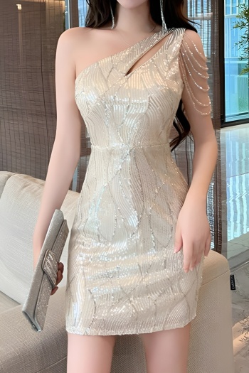 elegant slight stretch 3 colors sequin decor slim mini dress