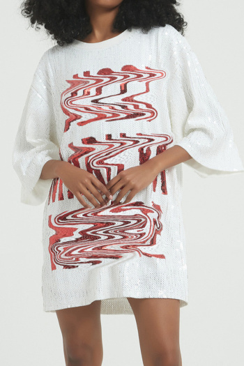 casual non-stretch sequin decor crew neck mini dress