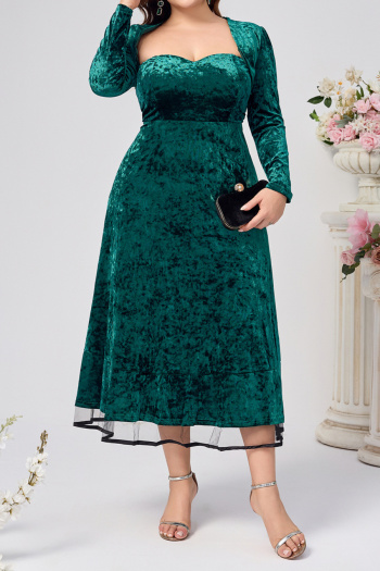 elegant plus size non-stretch velvet crop top tube top midi dress