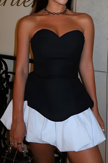sexy slight stretch color-block padded tube design mini dress
