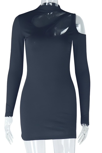 Sexy slight stretch plain color hollow out bodycon mini dress