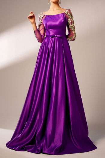 elegant slight stretch appliqued padded square-neck maxi dress