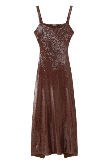 sexy non-stretch sequin decor hollow sling slit maxi dress