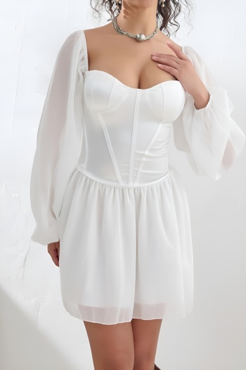casual plus size non-stretch chiffon paneled satin long sleeve mini dress