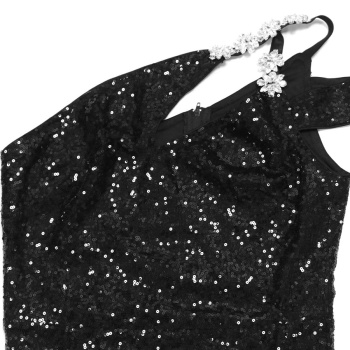 Plus size slight stretch sequin hollow one shoulder sexy slit maxi dress